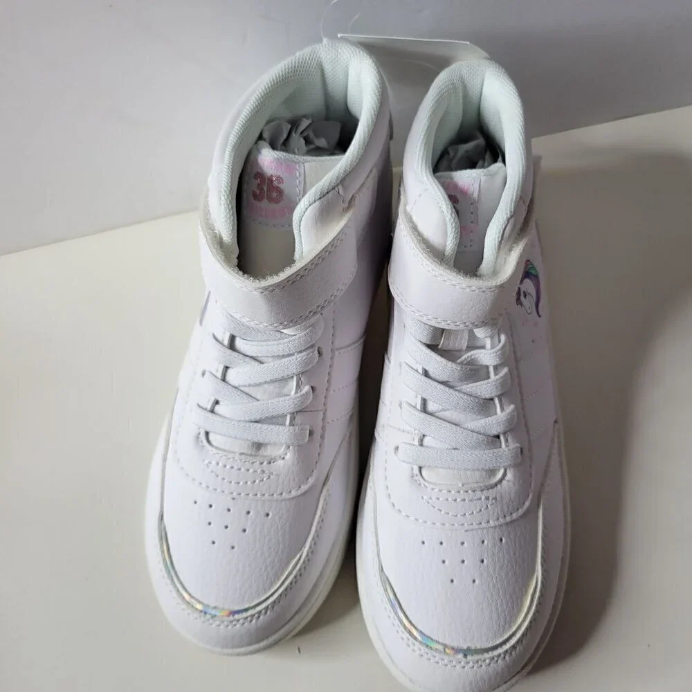 White pony unicorn design Kids Little Girls high top sneakers Shoes Size 13
